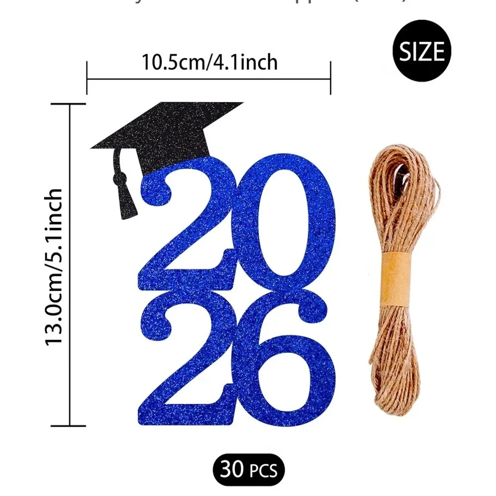 Class of 2026 Blue Glitter Graduation Decorations 2 Packs 60 Pcs Banner